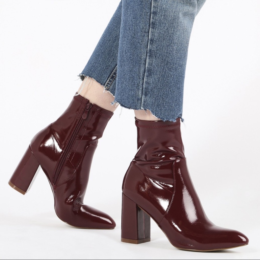 Public Desire Raya boot in Bordeaux Patent